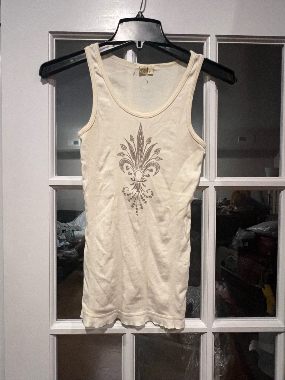 Urban Outfitters Cream Scoop Neck Tank with Fleur Graphic